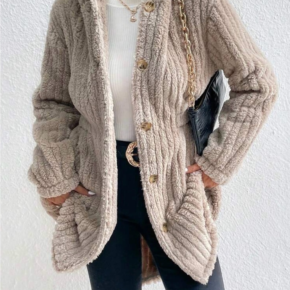 Teddy Style Faux Fur Button Up Coat - Picture 1 of 8